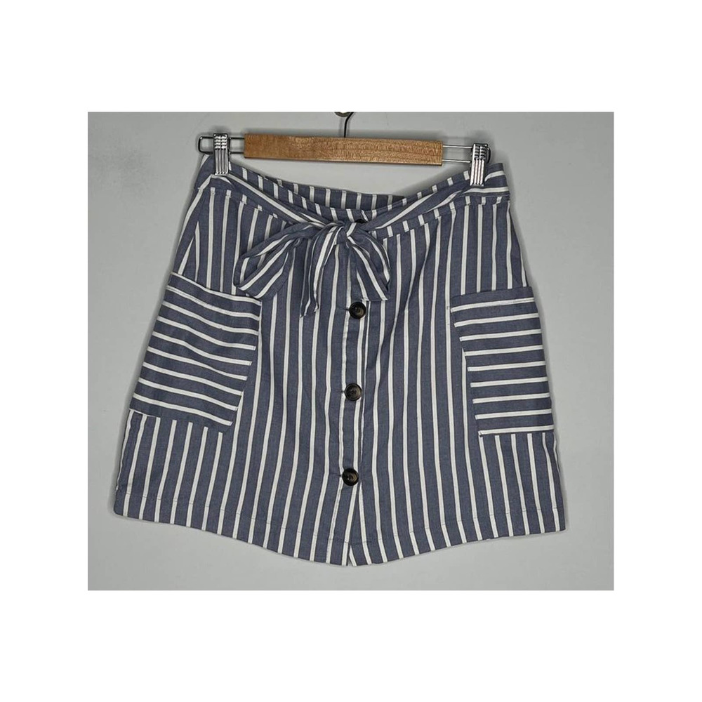 Women's Altar'd State Denim Blue/White Striped Button Down Skirt Medium